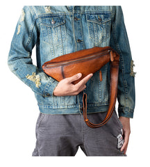 crossbody sling bags Best Brown  Leather Men's Sling Bags Chest Bag Cool Streamline Sling Backpack For Men 