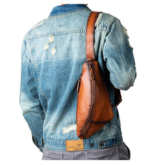Best Black Leather Men's Sling Bag Chest Bag Cool Streamline Sling Backpack For Men
