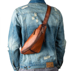 man sling bag Best Brown Leather Men's Sling Bag Chest Bag Cool Streamline Sling Backpack For Men 
