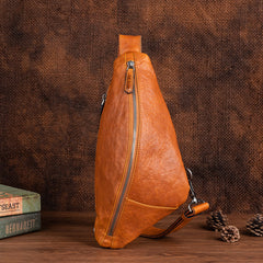 leather sling bags for men​ Best Brown Leather Men's Sling Bag Chest Bag Cool Streamline Sling Backpack For Men 