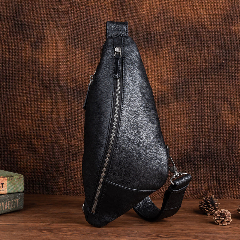 small sling bag for men Best Black Leather Men's Sling Bags Chest Bag Cool Streamline Sling Backpack For Men 