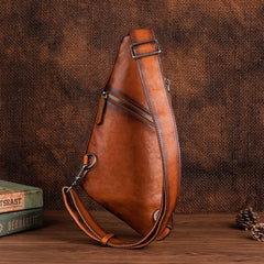 Best Tan Leather Men's Sling Bag Chest Bag Cool Streamline Sling Backpack For Men