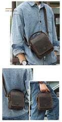Best Coffee Leather Men's Vertical Handbag Side Bag iPad Mini Vertical Messenger Bag For Men