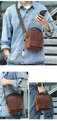 Best Coffee Leather Men's Vertical Handbag Side Bag iPad Mini Vertical Messenger Bag For Men