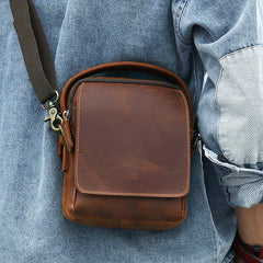 Best Coffee Leather Men's Vertical Handbag Side Bag iPad Mini Vertical Messenger Bag For Men