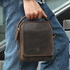 Best Coffee Leather Men's Vertical Handbag Side Bag iPad Mini Vertical Messenger Bag For Men