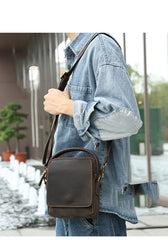 Best Coffee Leather Men's Vertical Handbag Side Bag iPad Mini Vertical Messenger Bag For Men