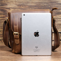Best Coffee Leather Men's Vertical Side Bag 10 inches Vertical iPad Messenger Bag For Men