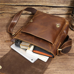 Best Coffee Leather Men's Vertical Side Bag 10 inches Vertical iPad Messenger Bag For Men
