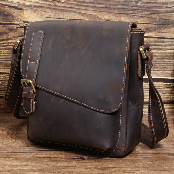 Best Coffee Leather Men's Vertical Side Bag 10 inches Vertical iPad Messenger Bag For Men