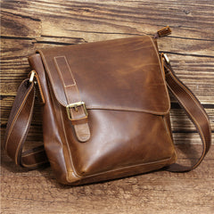 Best Coffee Leather Men's Vertical Side Bag 10 inches Vertical iPad Messenger Bag For Men
