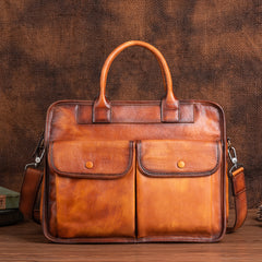 Best Brown Leather Mens Briefcase Brown Work Handbag 13 inches Laptop Business Bag For Men