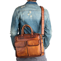 Best Brown Leather Mens Briefcase Brown Work Handbag 13 inches Laptop Business Bag For Men