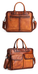 Best Brown Leather Mens Briefcase Brown Work Handbag 13 inches Laptop Business Bag For Men