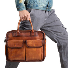 Best Brown Leather Mens Briefcase Brown Work Handbag 13 inches Laptop Business Bag For Men