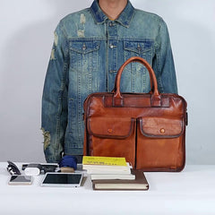 Best Black Leather Mens Briefcase Black Work Handbag 13 inches Laptop Business Bag For Men