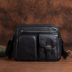 Best Black Leather SLR Camera Side Bag Crossbody Bag Roomy Messenger Bag for Men