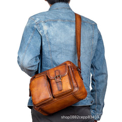 Best Black Leather SLR Camera Side Bag Crossbody Bag Roomy Messenger Bag for Men