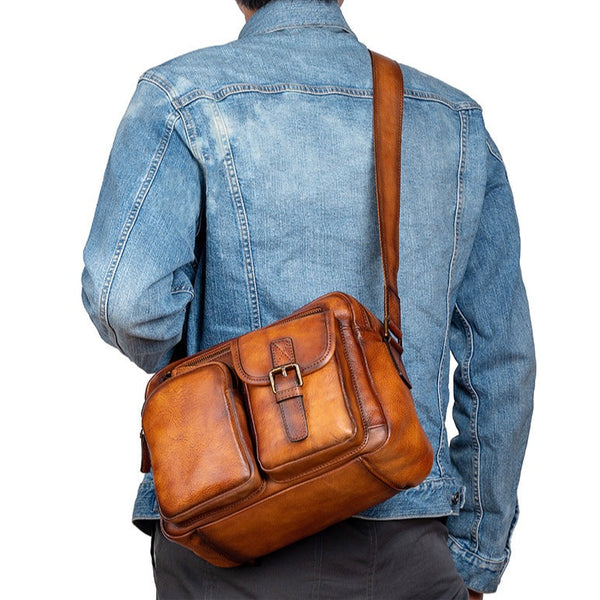 Best Brown Leather SLR Camera Side Bag Crossbody Bag Roomy Messenger Bag for Men