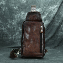 Best Brown LEATHER MENS Sling Bag Top Chest Bag Vintage One Shoulder Backpack For Men