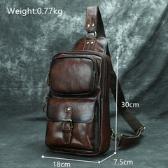 Best Brown LEATHER MENS Sling Bag Top Chest Bag Vintage One Shoulder Backpack For Men