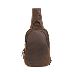 Coffee Leather Mens Sling Bag Chest Bag - Compartment Detail - iwalletsmen