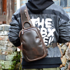 Best Coffee Leather Men's Sling Bag Chest Bag Vintage One shoulder Backpack For Men
