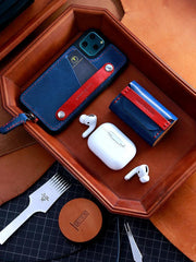 Best Blue Leather AirPods 1&2 Case Custom Leather Wood AirPods 1&2 Case Airpod Case Cover Personalized Airpod Case - iwalletsmen