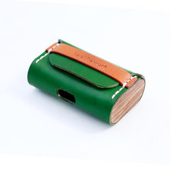 Best Green Leather AirPods Pro Case with Wristlet Strap Custom Leather Wood AirPods Pro Case Airpod Case Cover - iwalletsmen