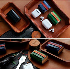 Best Green Leather AirPods Pro Case with Wristlet Strap Custom Leather Wood AirPods Pro Case Airpod Case Cover - iwalletsmen