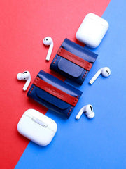 Best Blue Leather AirPods Pro Case Custom Leather Wood AirPods 1&2 Case Airpod Case Cover Personalised Airpod Case - iwalletsmen