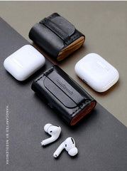 Best Green Leather AirPods Pro Case with Wristlet Strap Custom Leather Wood AirPods Pro Case Airpod Case Cover - iwalletsmen