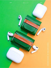 Best Green Leather AirPods 1&2 Case Custom Leather Wood AirPods 1&2 Case Airpod Case Cover Personalized Airpod Case - iwalletsmen