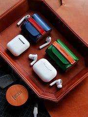 Best Green Leather AirPods Pro Case with Wristlet Strap Custom Leather Wood AirPods Pro Case Airpod Case Cover - iwalletsmen