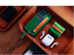 Best Black Leather AirPods Pro Case with Wristlet Strap Custom Leather Wood AirPods Pro Case Airpod Case Cover - iwalletsmen