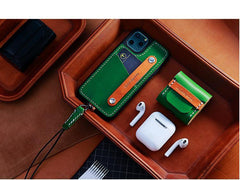 Best Green Leather AirPods 1&2 Case Custom Leather Wood AirPods 1&2 Case Airpod Case Cover Personalized Airpod Case - iwalletsmen