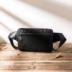 Black Leather Mens Fanny Pack Waist Bag Best Leahter Hip Pack for Men