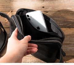 Black Leather Mens Fanny Pack Waist Bag Best Leahter Hip Pack for Men
