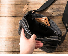 Black Leather Mens Fanny Pack Waist Bag Best Leahter Hip Pack for Men