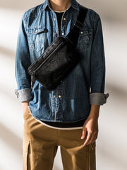 Black Leather Mens Fanny Pack Waist Bag Best Leahter Hip Pack for Men