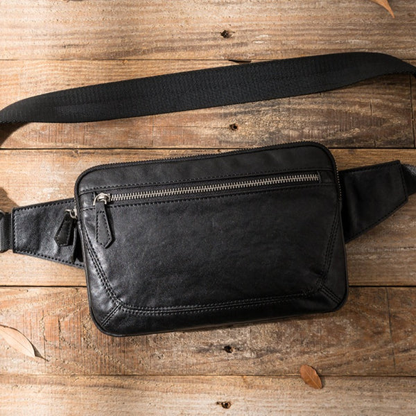 Black Leather Mens Fanny Pack Waist Bag Best Leahter Hip Pack for Men