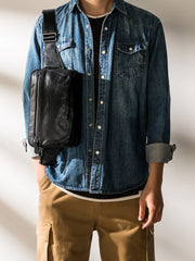 Black Leather Mens Fanny Pack Waist Bag Best Leahter Hip Pack for Men