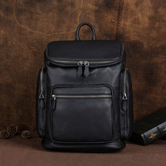 Best Black Leather Mens Satchel Backpack Barrel 15'' Laptop Rucksack Vintage School Backpack For Men