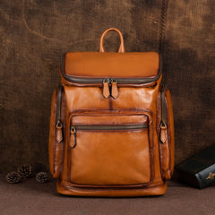 Best Black Leather Mens Satchel Backpack Barrel 15'' Laptop Rucksack Vintage School Backpack For Men