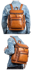 Best Leather Mens Satchel Backpack Barrel 15'' Laptop Rucksack Vintage School Backpack For Men