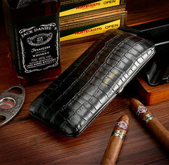 Best Leather&Cedar Mens 4pcs Cigar Cases Alligator Pattern Leather Cigar Cases for Men
