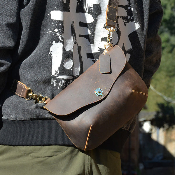 Brown Leather Men's Small Side Bag Best iPad Messenger Bags For Men