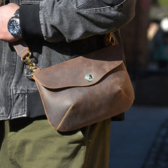Brown Leather Men's Small Side Bag Best iPad Messenger Bags For Men