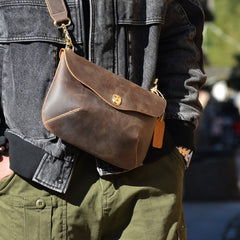 Brown Leather Men's Small Side Bag Best iPad Messenger Bags For Men