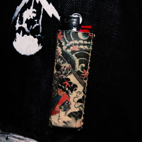 Bic Leather Lighter Case Japanese samurai Leather Bic Lighter Holder Leather Bic Lighter Covers For Men - iwalletsmen